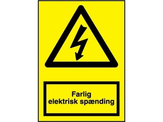 Jo Safety Skilt Trekant Gul Med Sort Lyn Tekst: Farlig Elektrisk Spænding 148X210mm 1Mm Plast