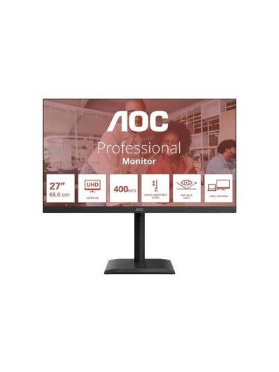 AOC U27E4CV 27" 4K HDR IPS Skjerm med USB-C og Justerbar Stativ AOC U27E4CV 27" 4K HDR IPS Skjerm med USB-C og Justerbar Stativ