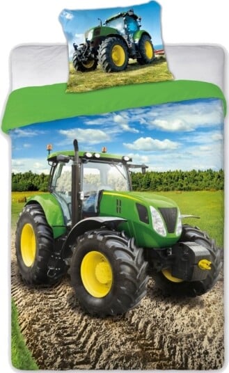 Grøn Traktor Sengetøj 140X200 Cm   100 Procent Bomuld