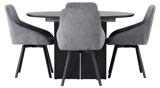 Venture Design Matilda & Rosie spisegruppe Grå/svart 4 stoler & bord 130 cm