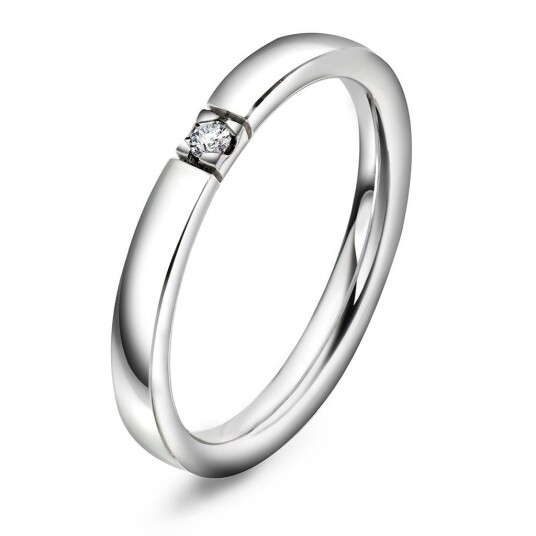 Lady alliansering i 585 hvitt gull med diamant 0,03 ct, størrelse 58
