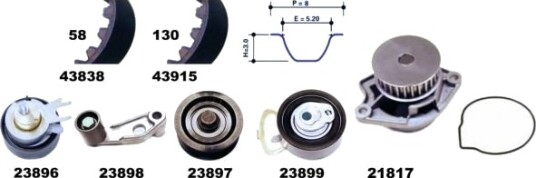 Vannpumpe + tannremmsett MAPCO 41838