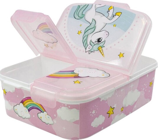 Stor 9722 Matboks til barn - 3 rom, Unicorn rosa