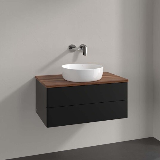 Villeroy & Boch  Antao Servantskap med 2 skuffer 80x50x36 cm u/lys Sort Matt/Valnøtt