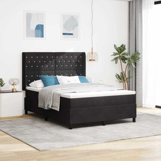 Box Spring Seng med Madrass Svart 140x200 cm Fløyel Box Spring Seng med Madrass Svart 140x200 cm Fløyel