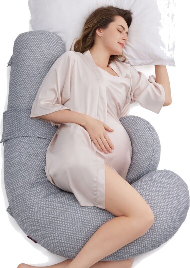 Momcozy F-formet Graviditetspute I Velur Grå Momcozy F-formet Graviditetspute I Velur Grå