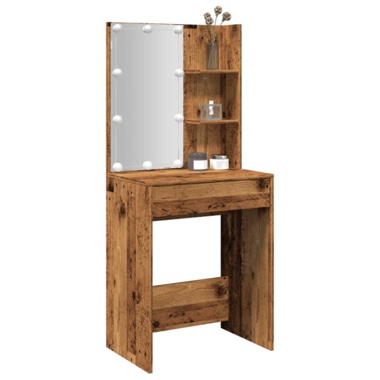 Sminkebord med LED gammelt tre 60x40x140 cm 856999
