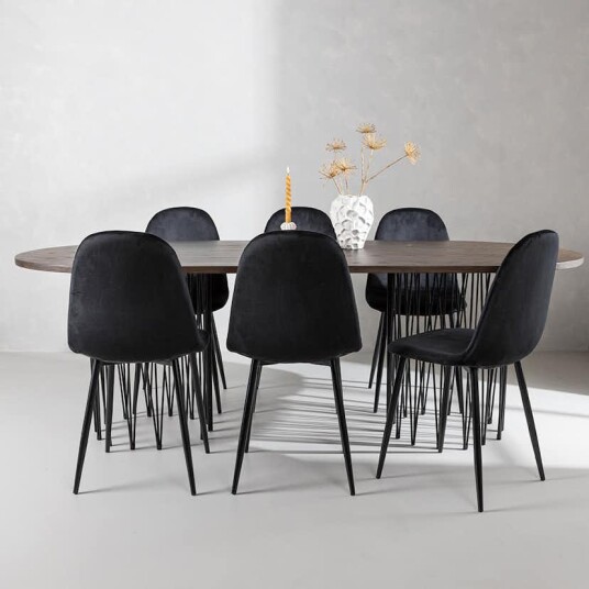 Venture Home Spisegruppe Venture Home Stone med 6 Polar Stoler Fløyel GR22822