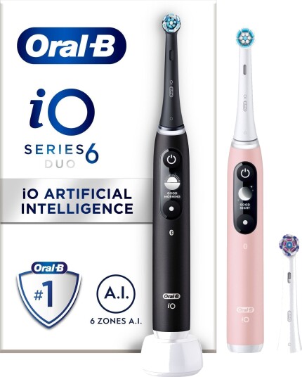 Oral-B iO6 Duo Elektrisk Tannbørste med 5 Programmer - Svart/Rosa