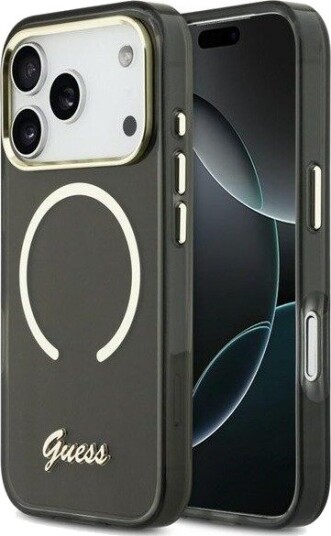 GUESS IML Script Metal MagSafe Case for iPhone 17 Pro - Black