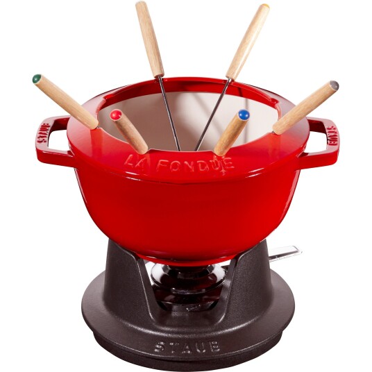 Staub Fondue Sett 20 cm Rød med Creme Innside