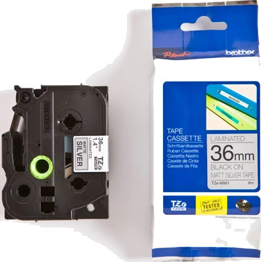 Brother P-touch Tape Sort på Matt Sølv 36mm (8m)