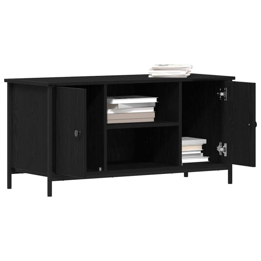  TV benk Svart Eik 100x40x50 cm Konstruert Tre og Stål