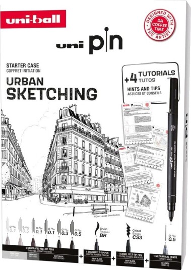 Uni Pin Urban Sketching Box – Gaveeske Med Øvelser (Inneholder 8X Uni Pin + 1 Blyant 0,5 Mm) Uni Pin Urban Sketching Box – Gaveeske Med Øvelser (Inneholder 8X Uni Pin + 1 Blyant 0,5 Mm)