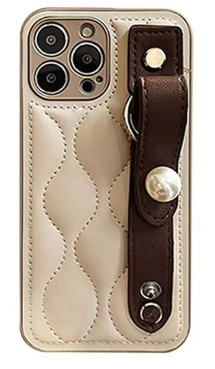 INCOVER iPhone 12 Pro imitert skinndeksel med innebygd stropp - Beige