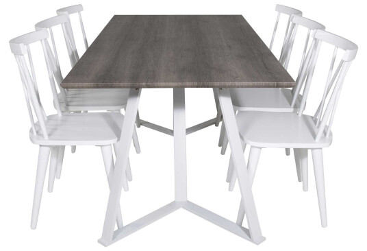 Venture Design Marina & Mariette spisegruppe Grå/hvit 6 st stoler & bord 180 x 90 cm
