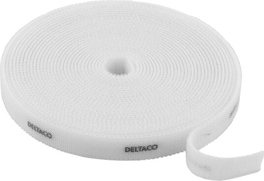 DELTACO Hook and loop fastener cable ties width 10mm 5m white