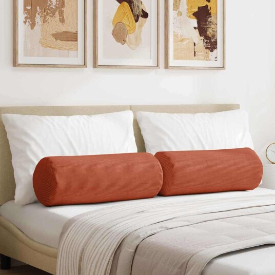 Bolster puter 2 pcs Rød oransje Ø 25 x 70 cm Corduroy stoff