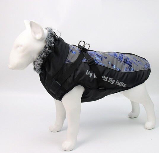 Vinterdekken til hund med refleks sele og varm krage 5XL Blå