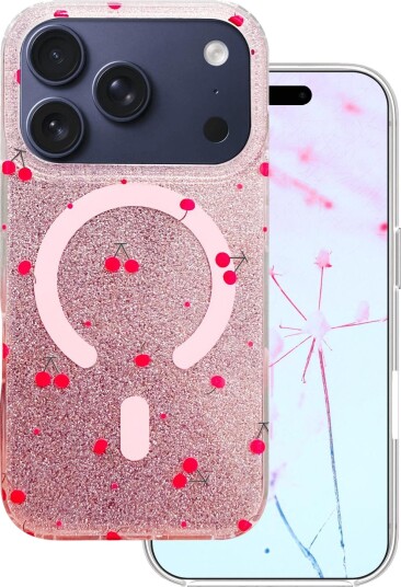 Telforceone Cherry Mobildeksel Til Iphone 17 Pro Max 6,9" Glitter Telforceone Cherry Mobildeksel Til Iphone 17 Pro Max 6,9" Glitter
