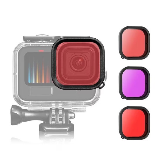 INF Vanntett dykkefilter for GoPro Hero 11/10/9 Rød