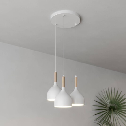 Luminex Noak pendellampe med tre lys rund hvit/tre naturlig Luminex Noak pendellampe med tre lys rund hvit/tre naturlig
