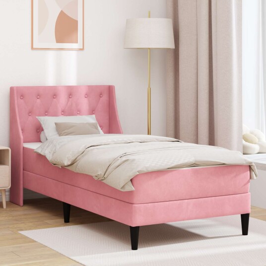 vidaXL Sengeramme med madrass med madrass Rosa 80 x 200 cm Fløyel