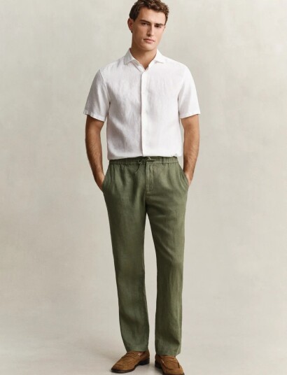 GANT Reg Linen Ds Pants   Khaki green   XXL