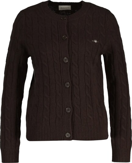 Gant Lambswool Cable Knit Cardigan - DEEP BROWN - XS