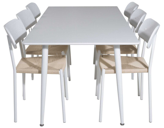 Venture Design Polar & Polly spisegruppe Hvit/hvit 6 st stoler & bord 180 x 90 cm