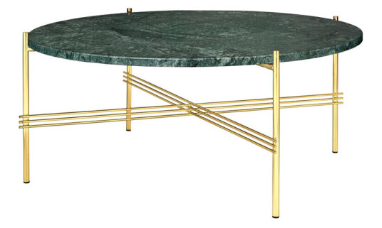 Gubi TS Round sidebord green guatemala marble, Ø 80 cm, messingstativ