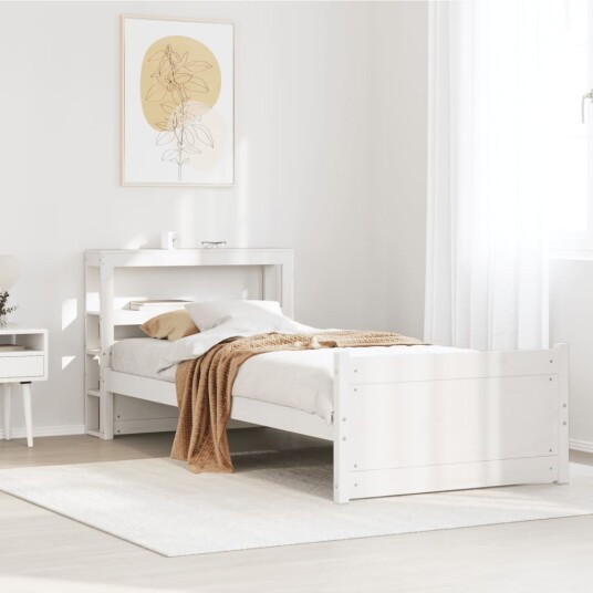 Sengeramme med hodegavl hvit 75x190 cm heltre furu
