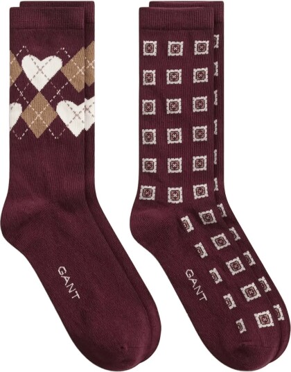 Gant Argyle Heart 2 Pack Socks Gift Box Burgundy 36 38