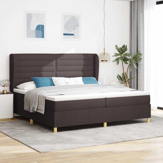 Box Spring Seng med Madrass Mørk Brunt 200x200 cm Stoff