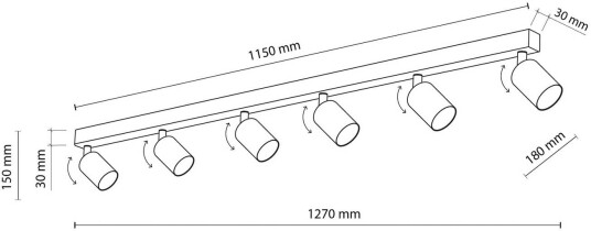 TK Lighting Top downlight hvit 127 cm 6 lyskilder metall GU10