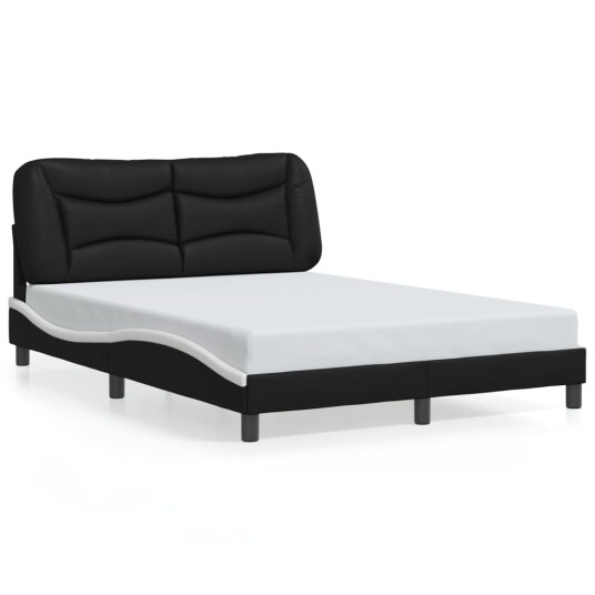Sengeramme med LED-lys svart og hvit 140x190 cm kunstig lær 8721012356474