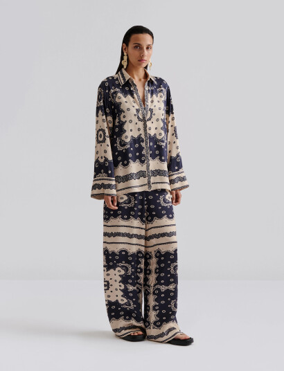 Malina Bella Satin Look Palazzo Pants - Blue - S