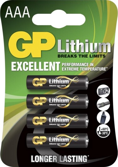 GP 4-pk Lithium AAA-batterier 1.5V Engangsbatteri