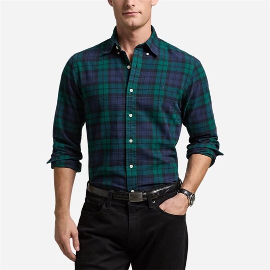 Custom Fit Plaid Brushed Oxford Shirt Navy/Green Multi