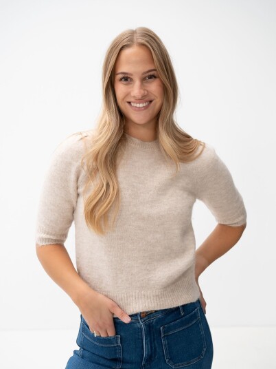 Selected Femme Lulu Short Sleeve Open Back Knit O-neck Beige XS