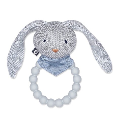 Smallstuff Rattle Silicone Ring w. Knitted Bunny Light Blue