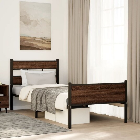 Sengeramme uten madrass brun eik 75x190 cm konstruert tre 8721158379238 Sengeramme uten madrass brun eik 75x190 cm konstruert tre 8721158379238