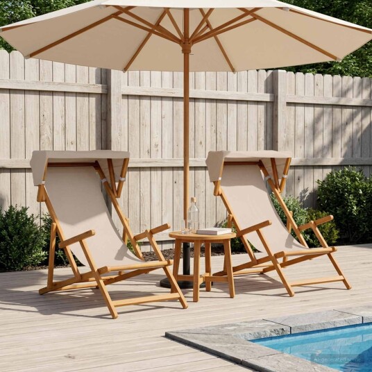 vidaXL Hage Stol 2 pcs 3 Posisjon Solid Eucalyptus Tre Beige
