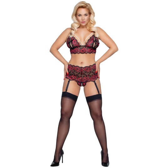 Cottelli Curve Bunnløs Rød Blonde Peek-a-Boo BH-sett Plus Size - Rød - XL/2XL Cottelli Curve Bunnløs Rød Blonde Peek-a-Boo BH-sett Plus Size - Rød - XL/2XL