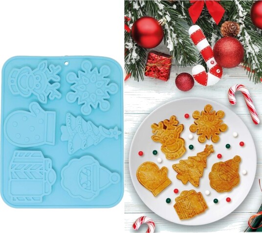 Blå 3D Silikonform til Baking med Julemotiver Blå 3D Silikonform til Baking med Julemotiver