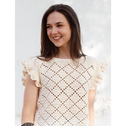 Harlequin Ruffles Top by DROPS Design Topp Hekleoppskrift str S XXXL