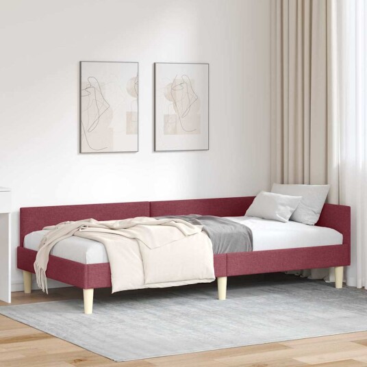 Hjørnesengramme Vinrød 90 x 190 cm Stoff og Konstruert tre Hjørnesengramme Vinrød 90 x 190 cm Stoff og Konstruert tre