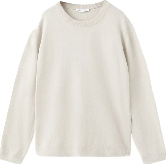 Mango 100% Cotton Fine Knit Sweater Beige 5 6