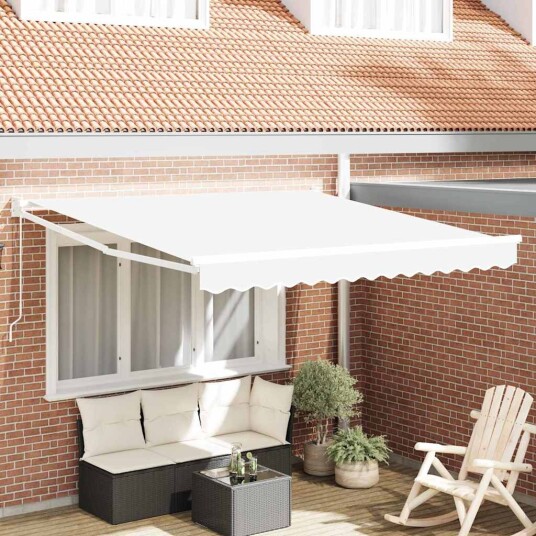Manuell Uttrekkbar Markise Hvit 350x250 cm Markise Erstatningsstoff for 3.5x2.5 m Ramme Hvit