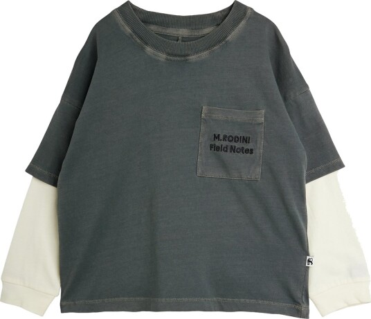 Mini Rodini M.rodini Field Notes Emb Ls Tee Grey 92/98